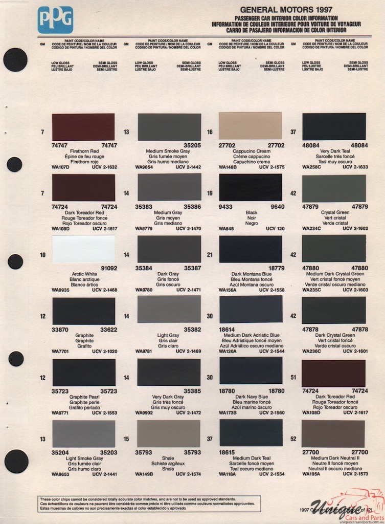 1997 General Motors Paint Charts PPG 5